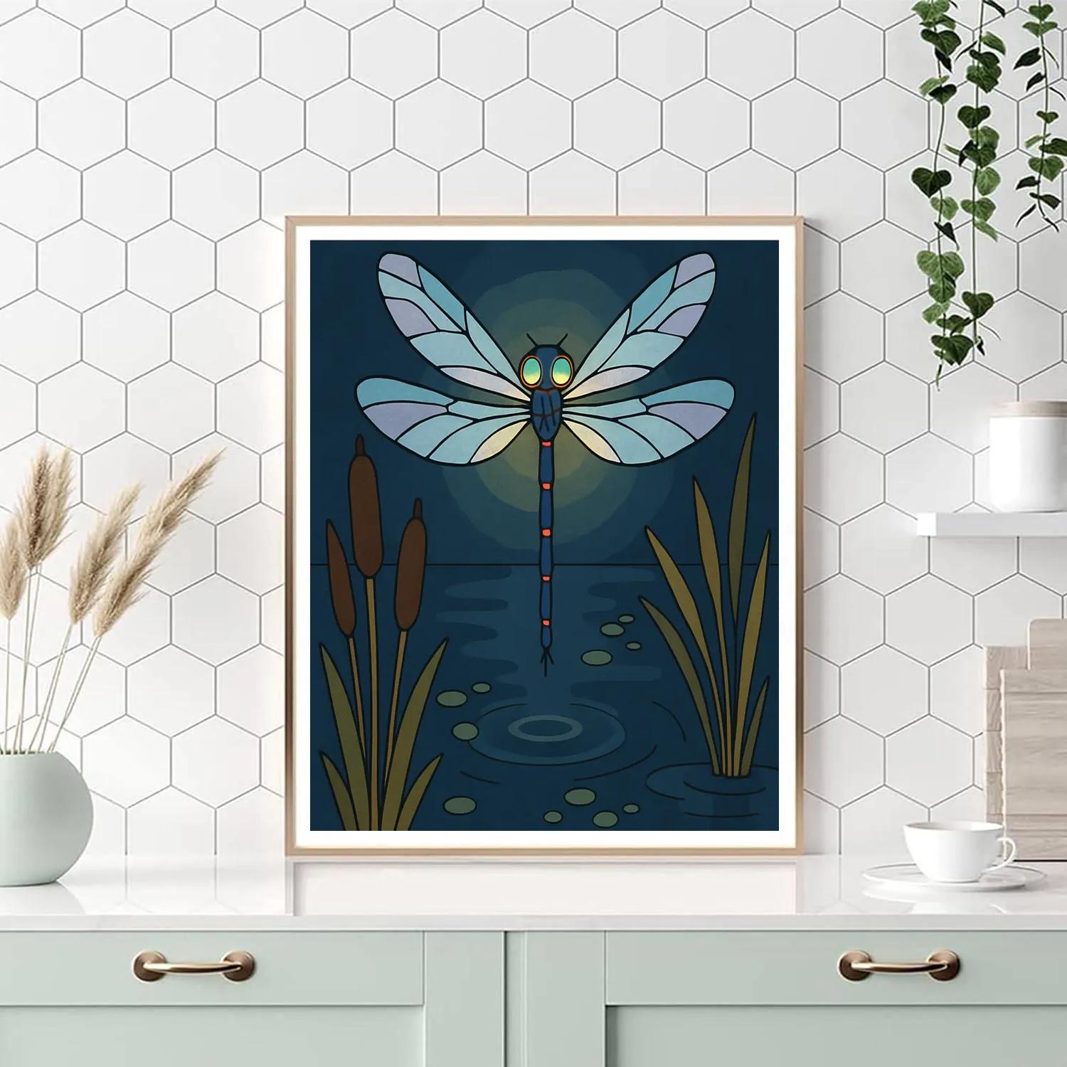 Dragonfly Lantern Over The Moonlit Marsh Number painting