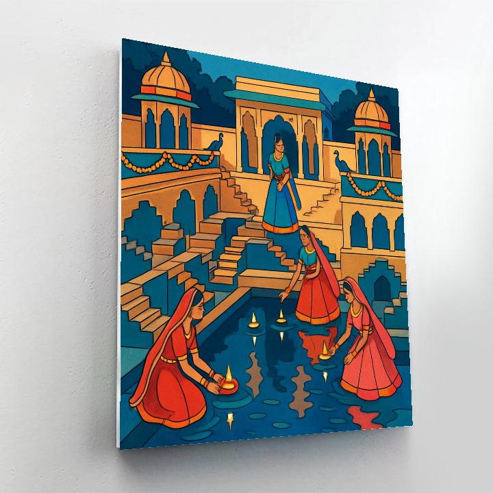 Monsoon Lanterns Over India Stepwell paint by numbers