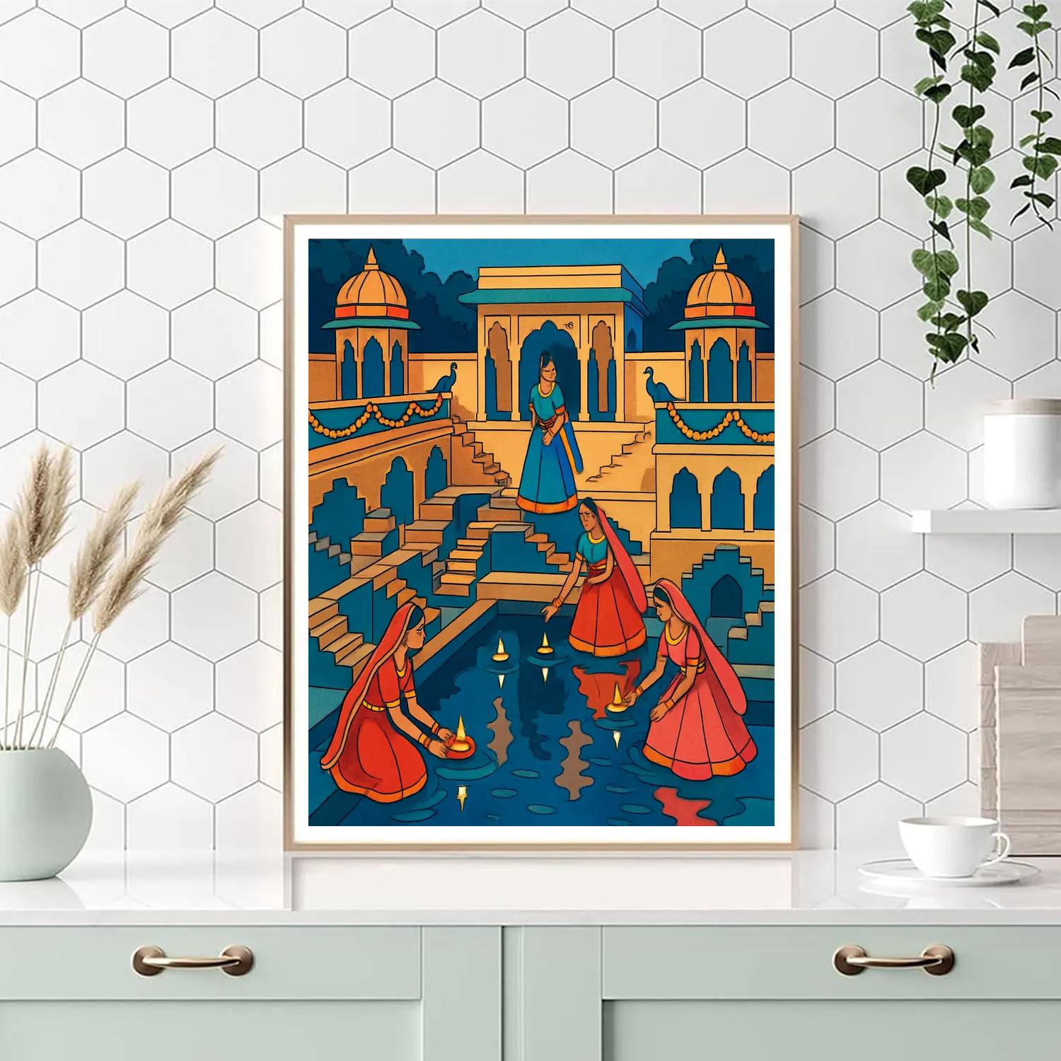 Monsoon Lanterns Over India Stepwell paint by numbers