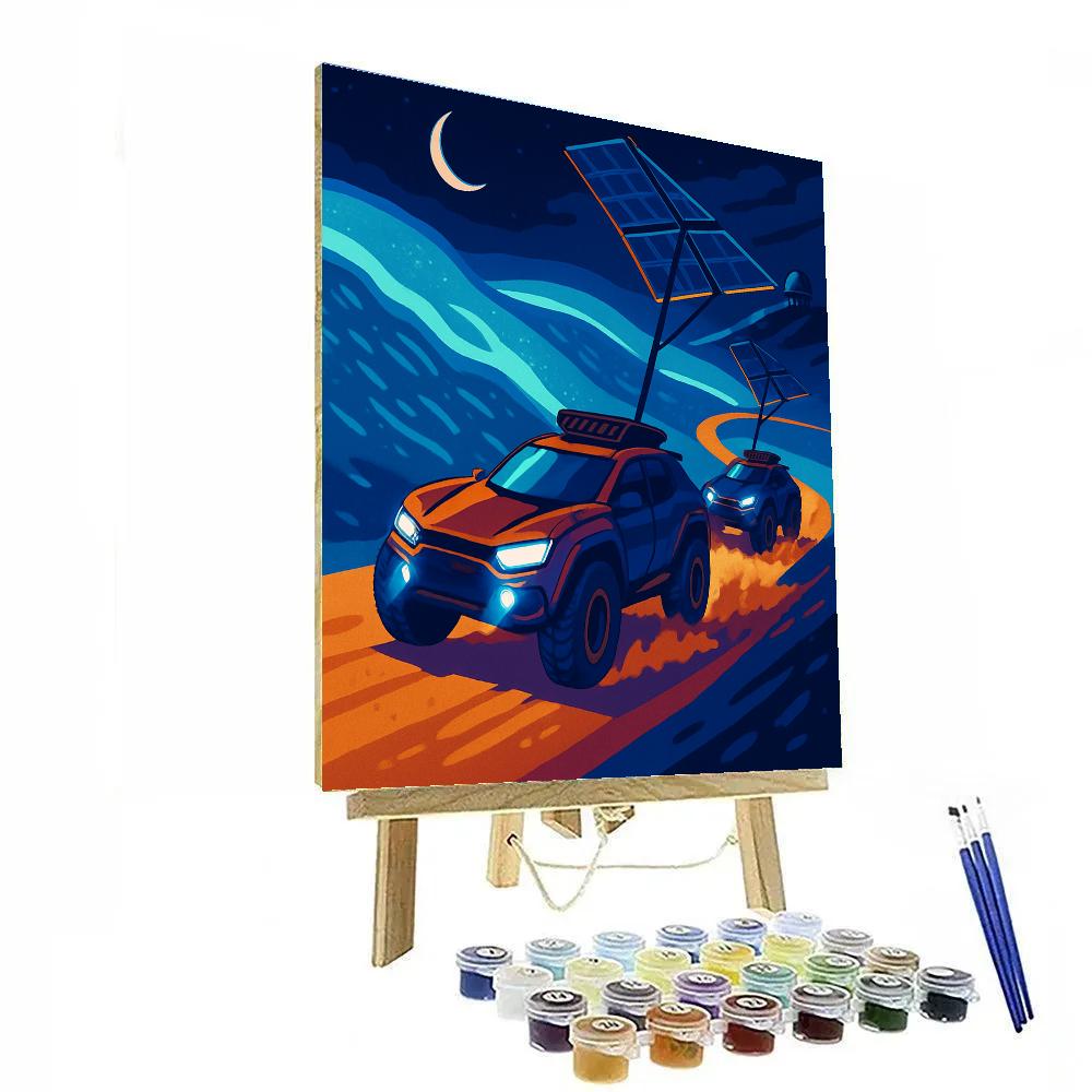 Solar Kite Rally Cars Under Bioluminescent Dunes Numbered painting kits