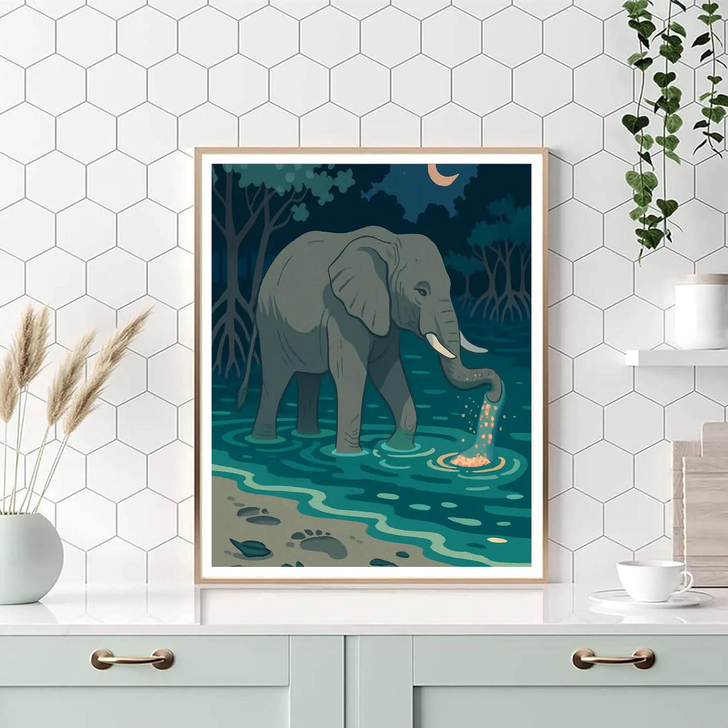 Monsoon Mangrove Elephant Reverie Painting by numbers kit