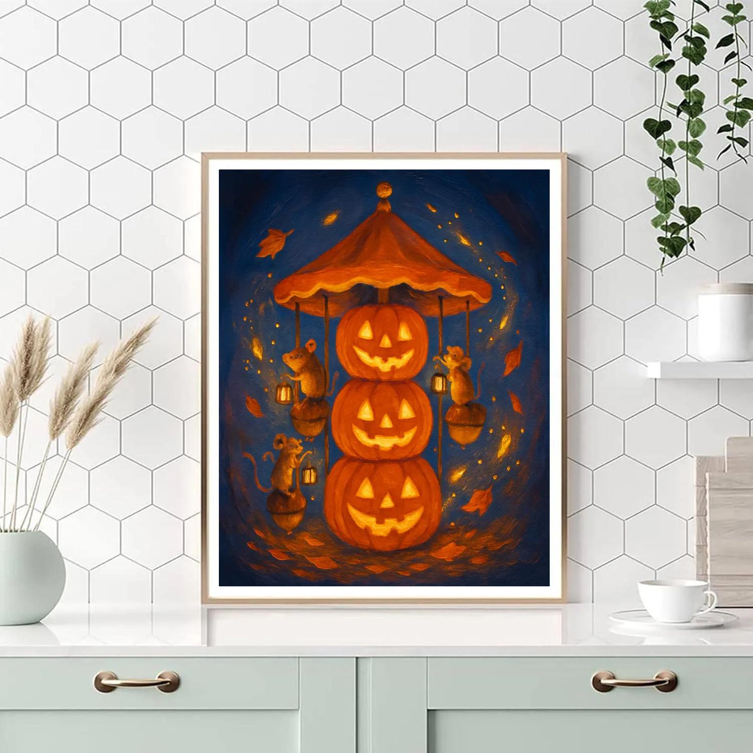 Stacked Jack O Lantern Carousel DIY paint by numbers