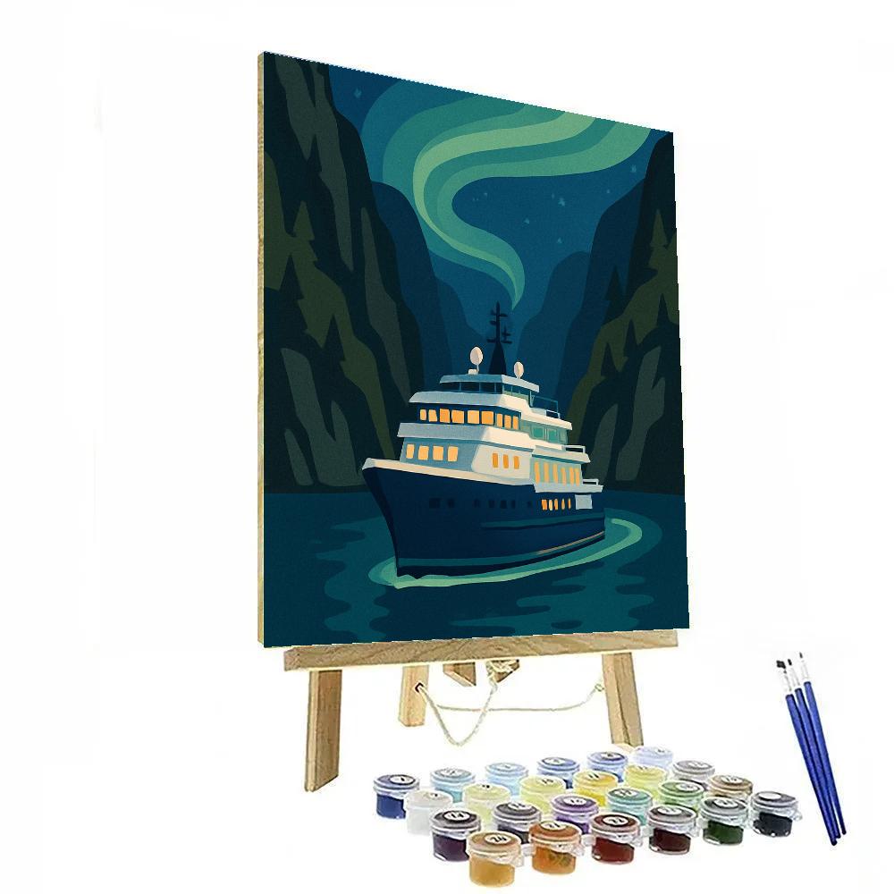 Lanternlit Fjord With Ship In Silence paint by number