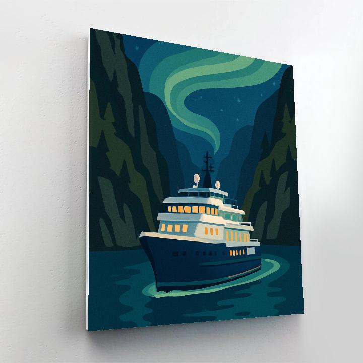 Lanternlit Fjord With Ship In Silence paint by number