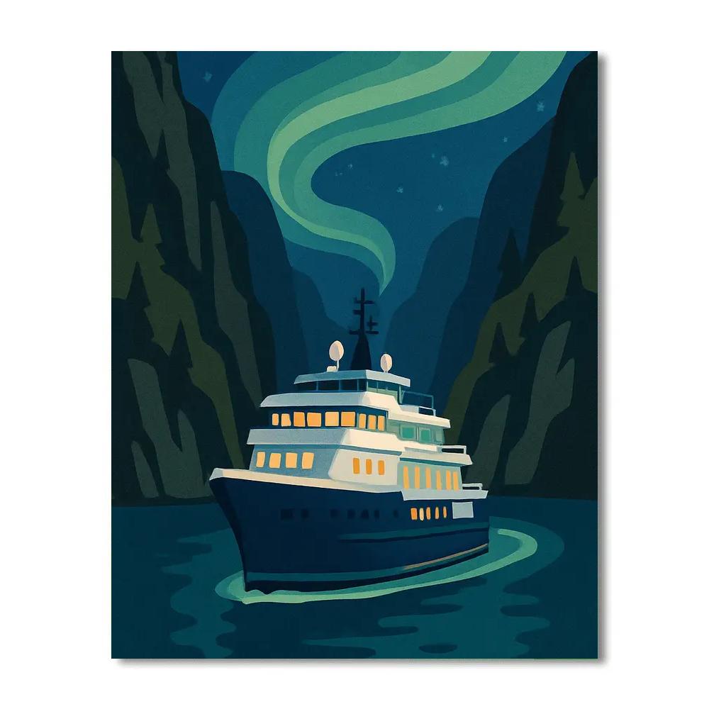 Lanternlit Fjord With Ship In Silence paint by number