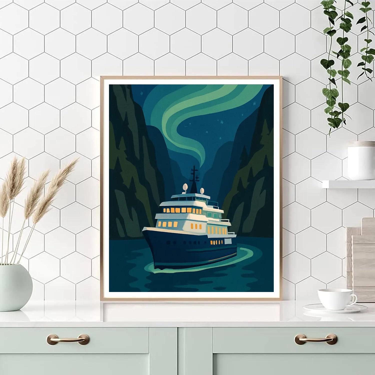 Lanternlit Fjord With Ship In Silence paint by number