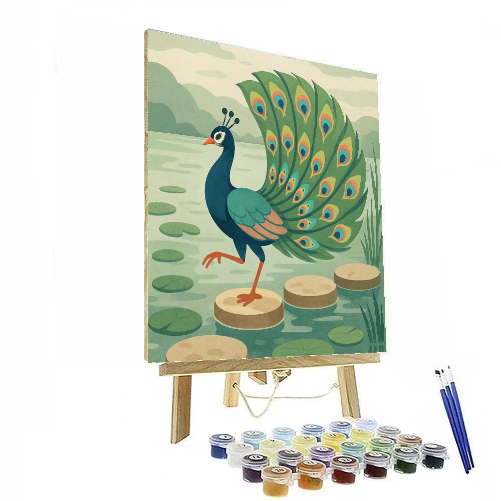 River Lotus Courtship With Peacock Painting by numbers kit