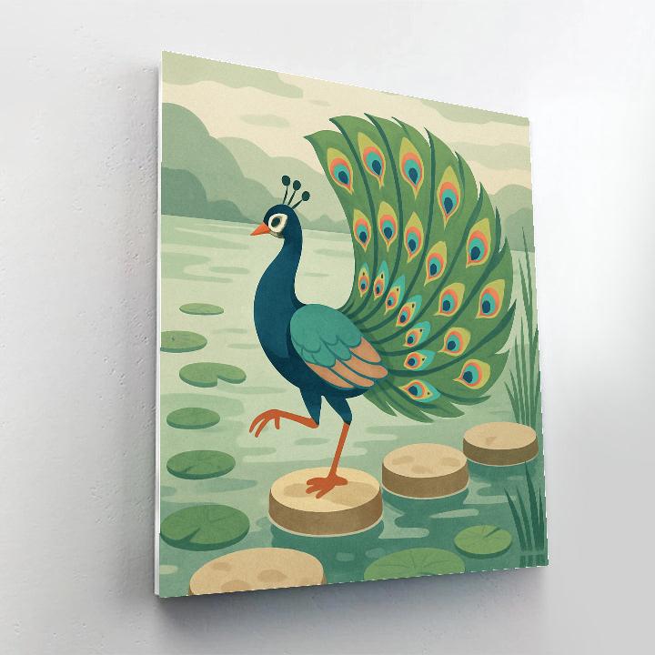 River Lotus Courtship With Peacock Painting by numbers kit