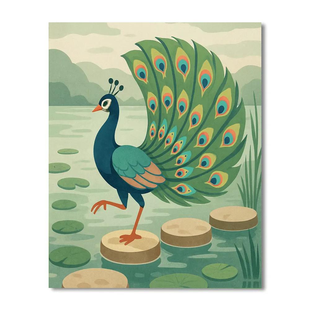 River Lotus Courtship With Peacock Painting by numbers kit