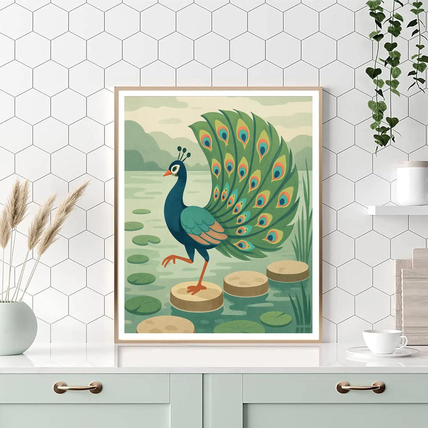 River Lotus Courtship With Peacock Painting by numbers kit