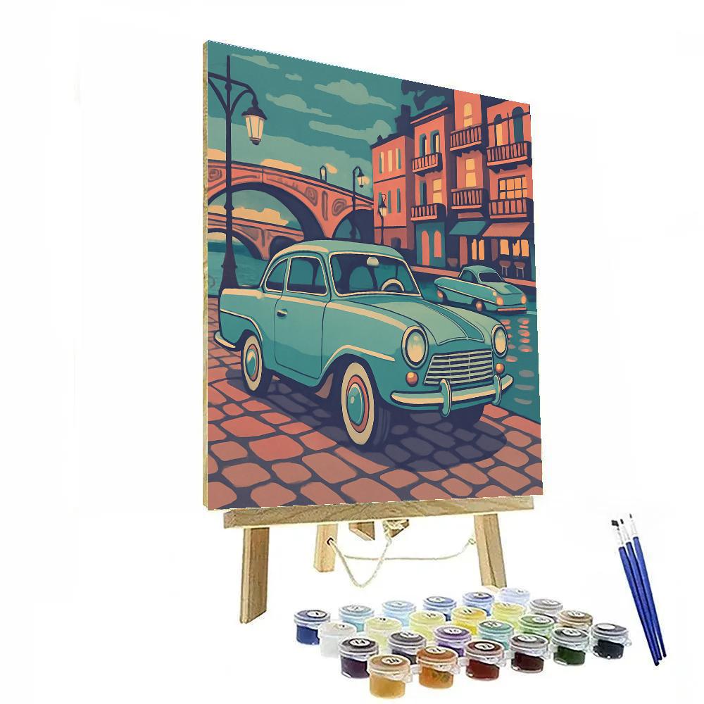 Canal City Promenade With Vintage Cars paint by color