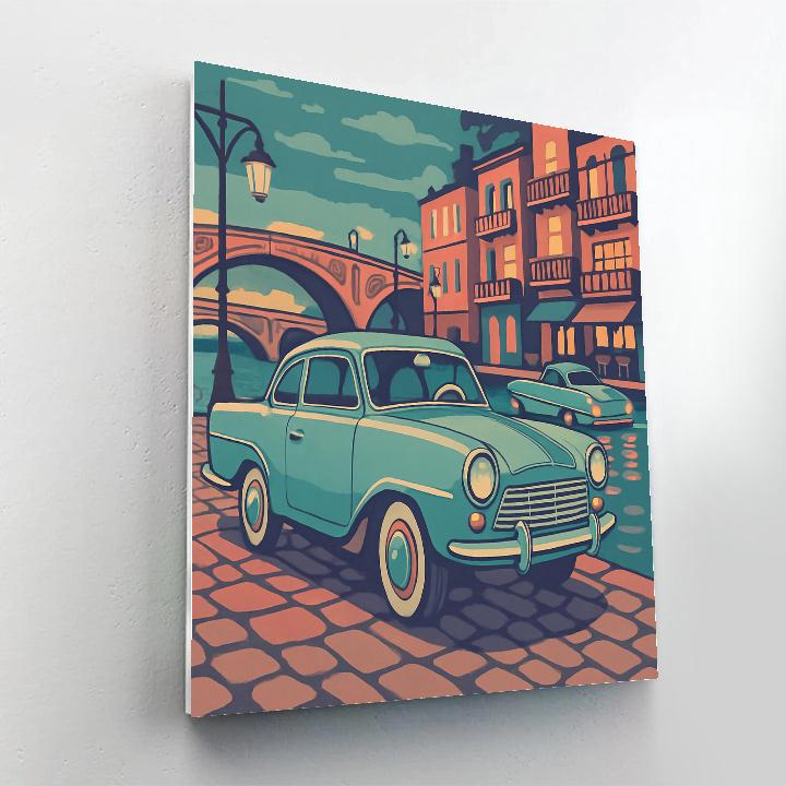Canal City Promenade With Vintage Cars paint by color