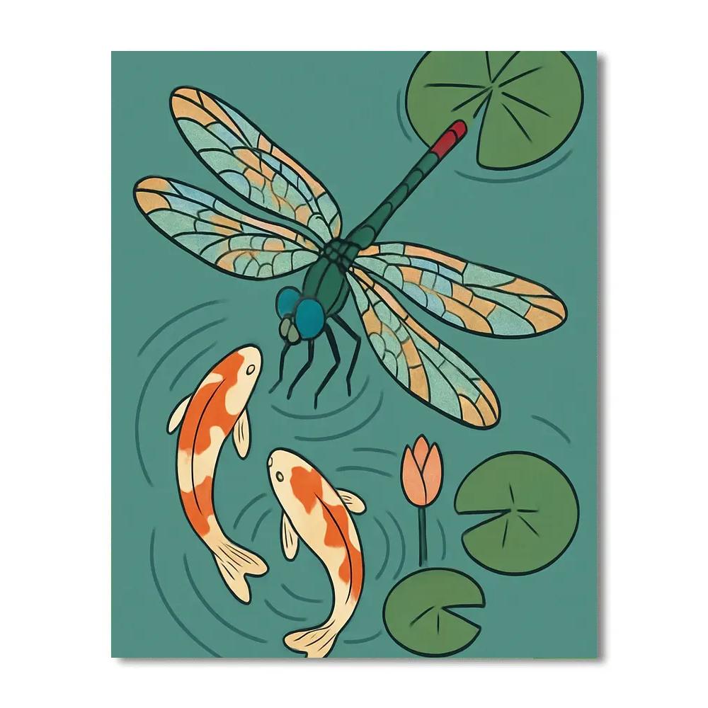 Koi Pond Ripples With Dragonfly Paint by numbers kits