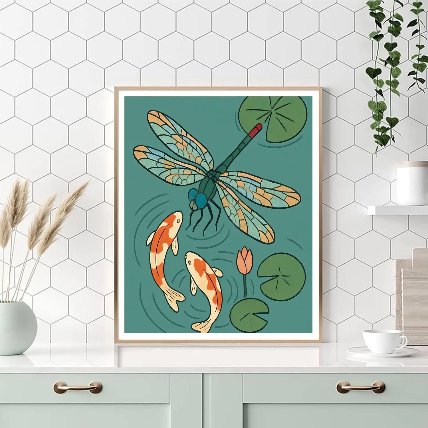 Koi Pond Ripples With Dragonfly Paint by numbers kits
