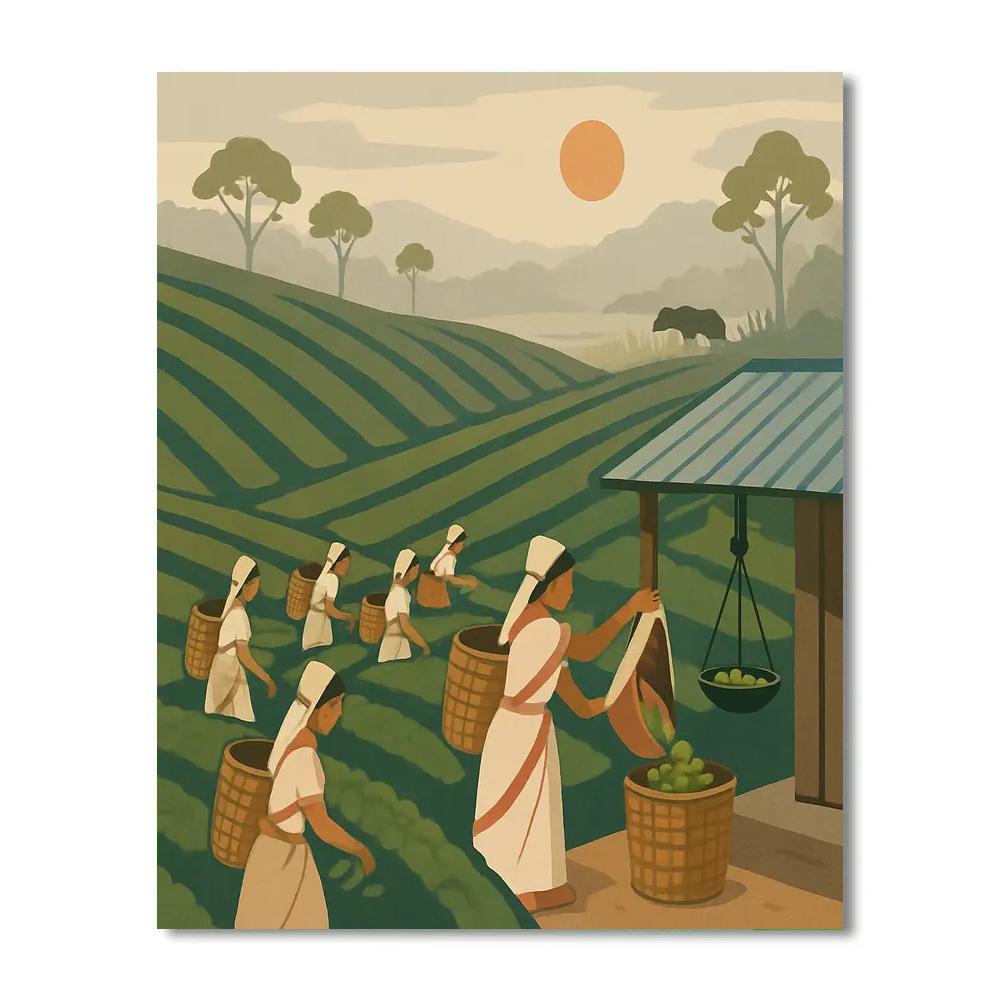 Tea Garden Harvest With India In The Mist paint by numbers