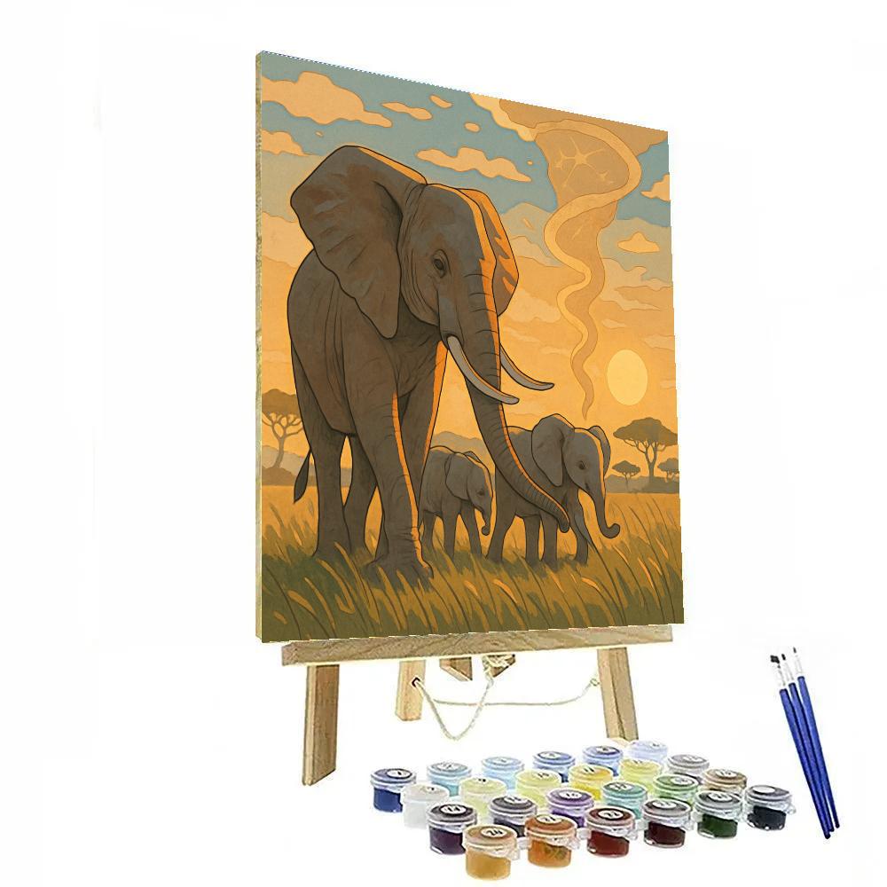 Grassland Dawn With Elephant paint by color