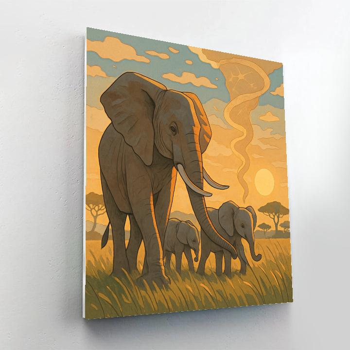 Grassland Dawn With Elephant paint by color