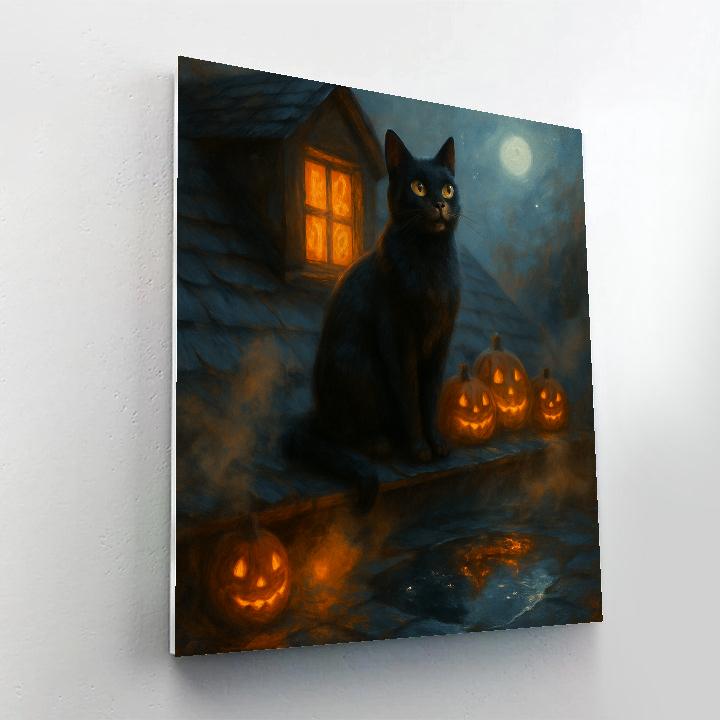 Black Cat Stargazer On The Attic Roof Numbered painting kits