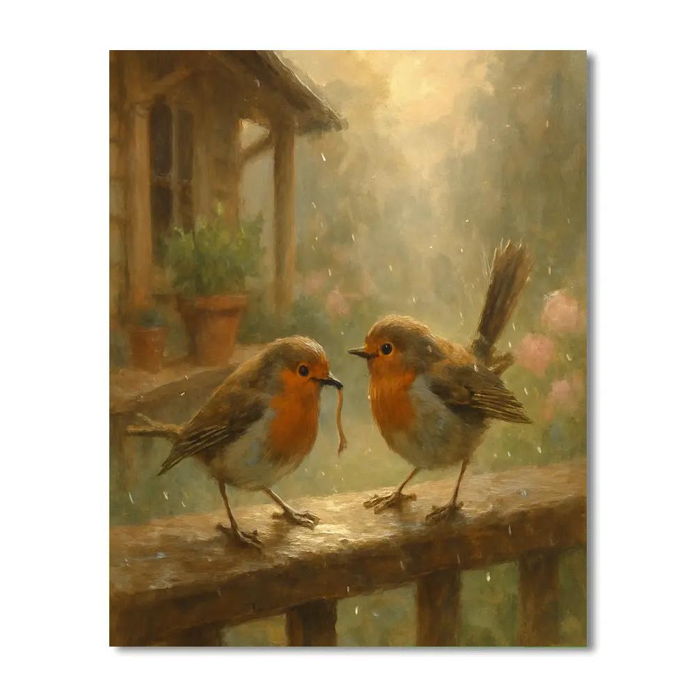 Garden Porch Robins After The Rain Numbered painting kits