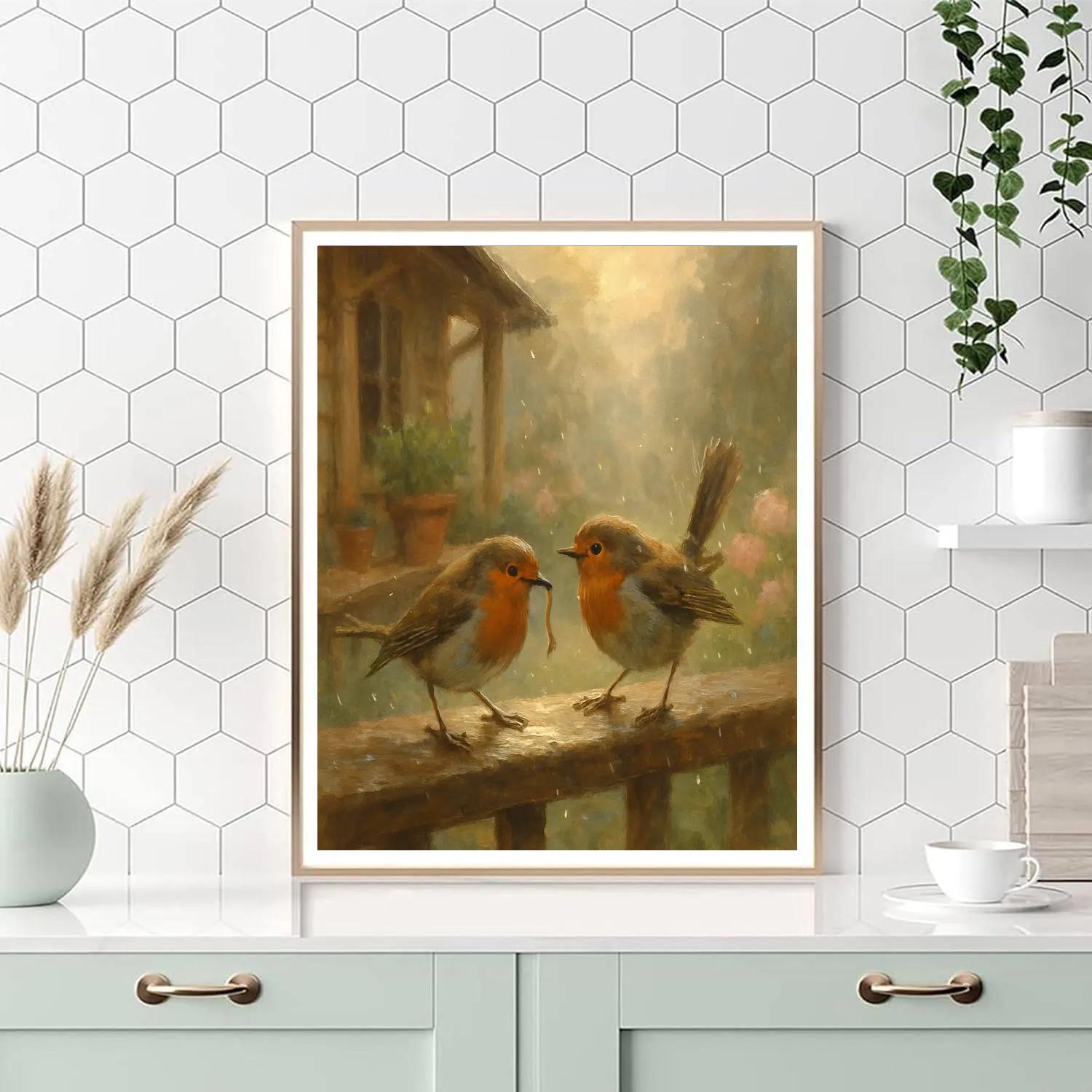 Garden Porch Robins After The Rain Numbered painting kits