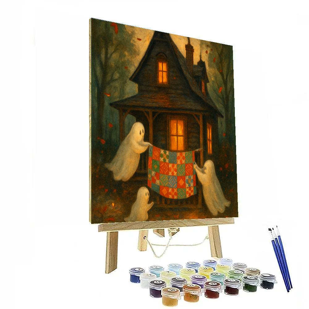The Cozy Haunted House Quilt Night Paint by numbers kits