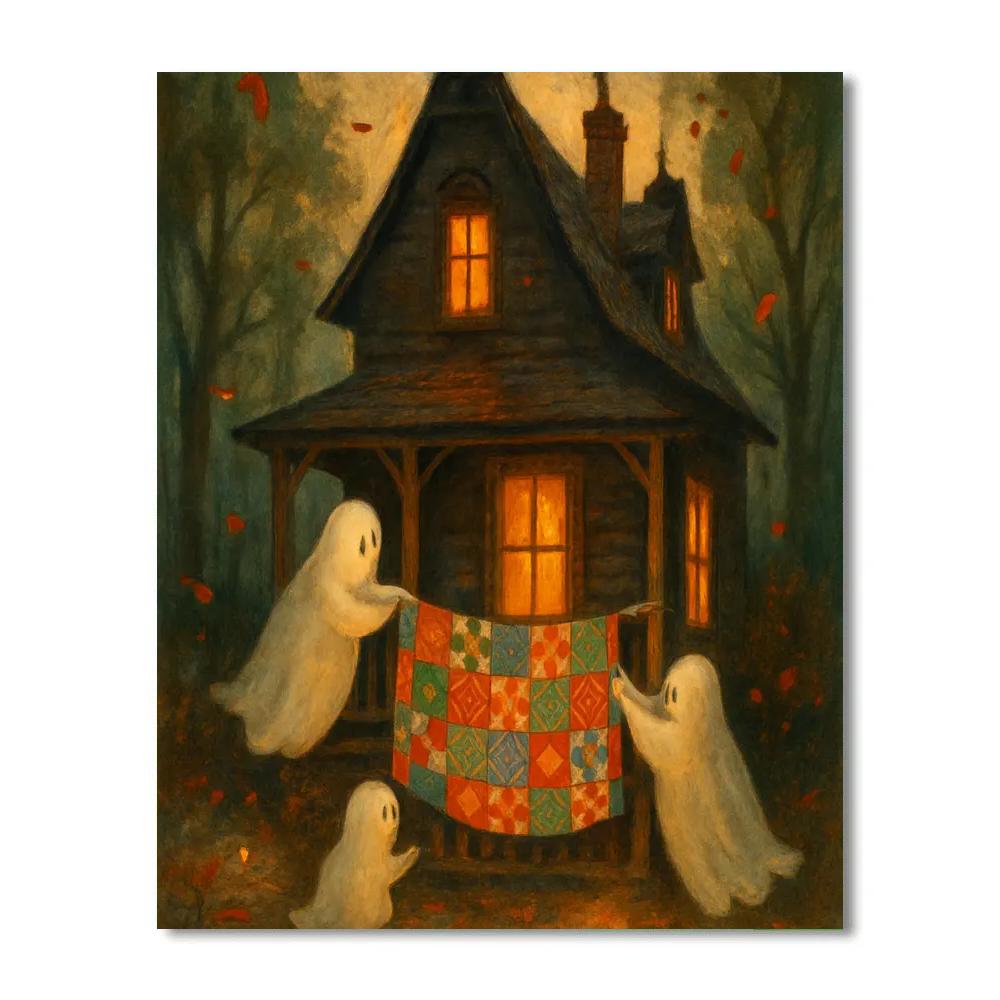 The Cozy Haunted House Quilt Night Paint by numbers kits