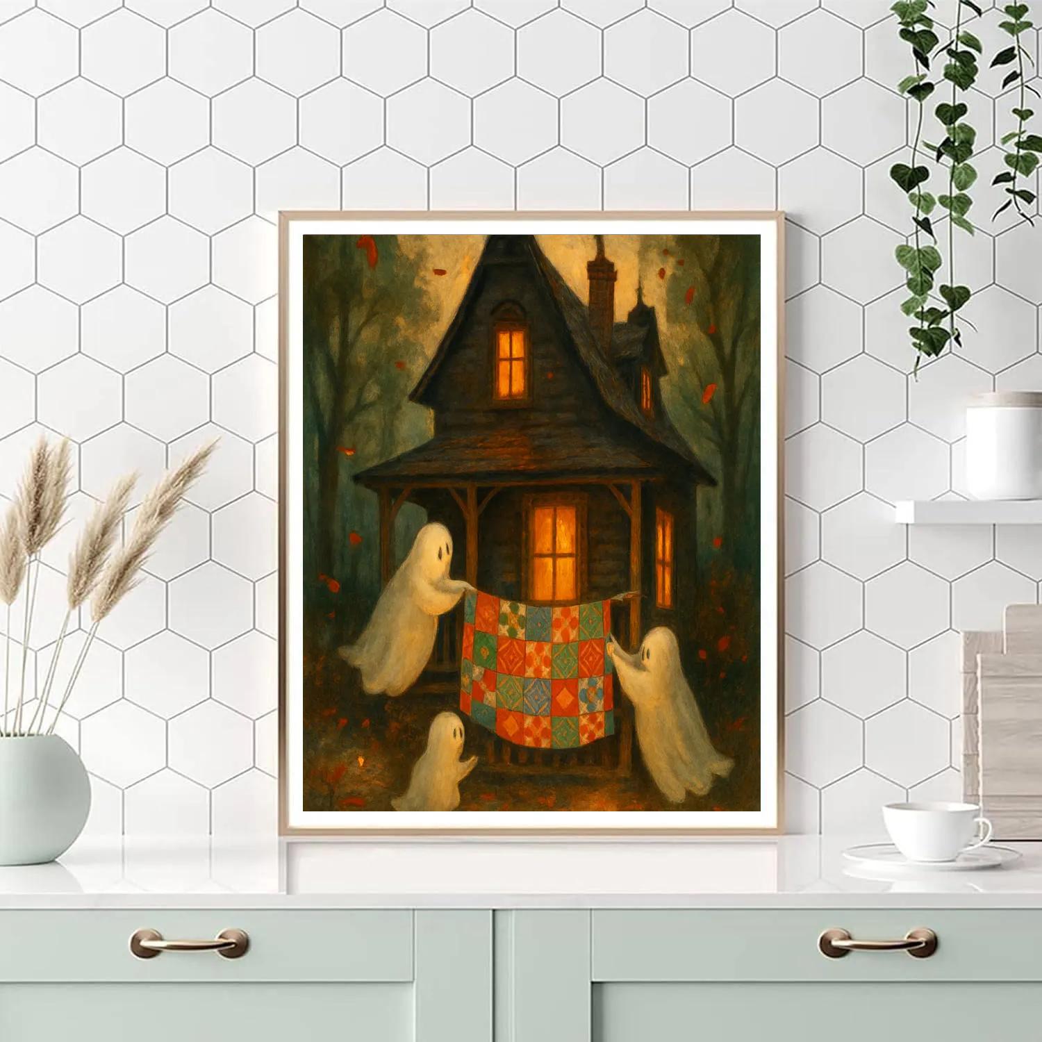 The Cozy Haunted House Quilt Night Paint by numbers kits