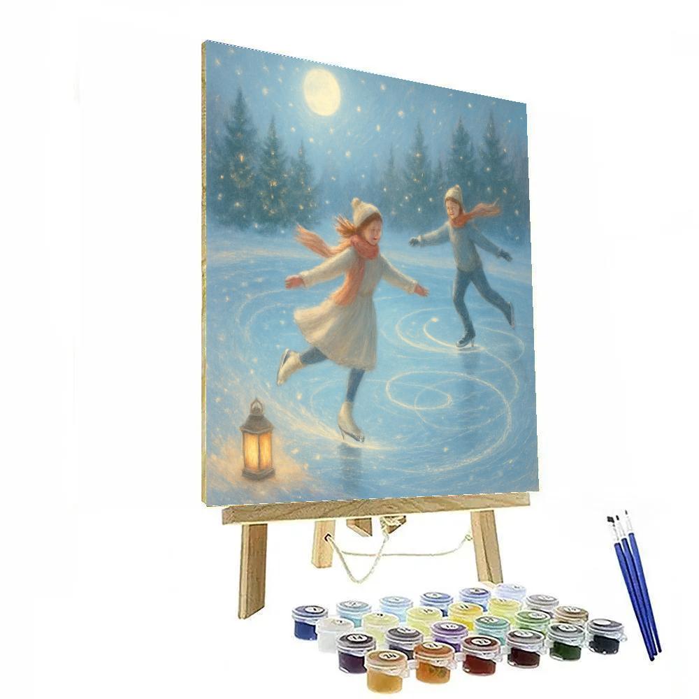Moonlit Skaters On The Mirror Lake Painting by numbers kit