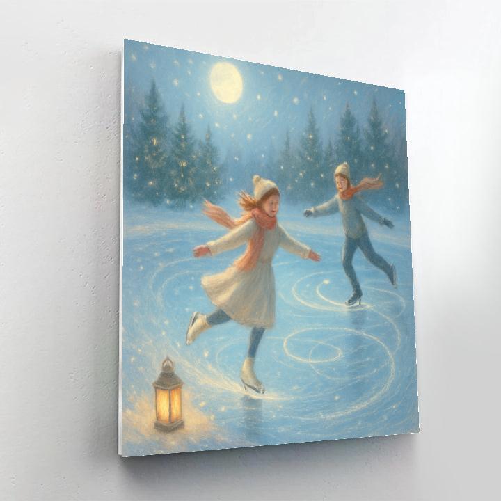 Moonlit Skaters On The Mirror Lake Painting by numbers kit