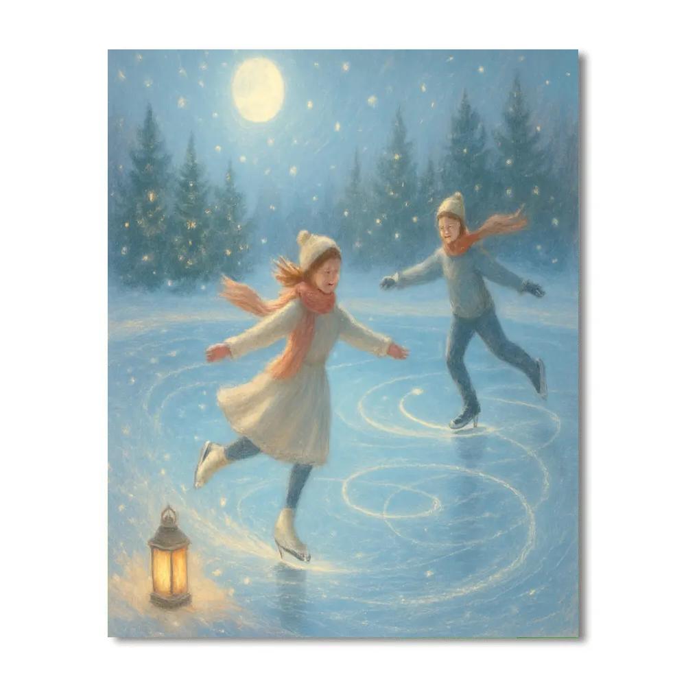 Moonlit Skaters On The Mirror Lake Painting by numbers kit