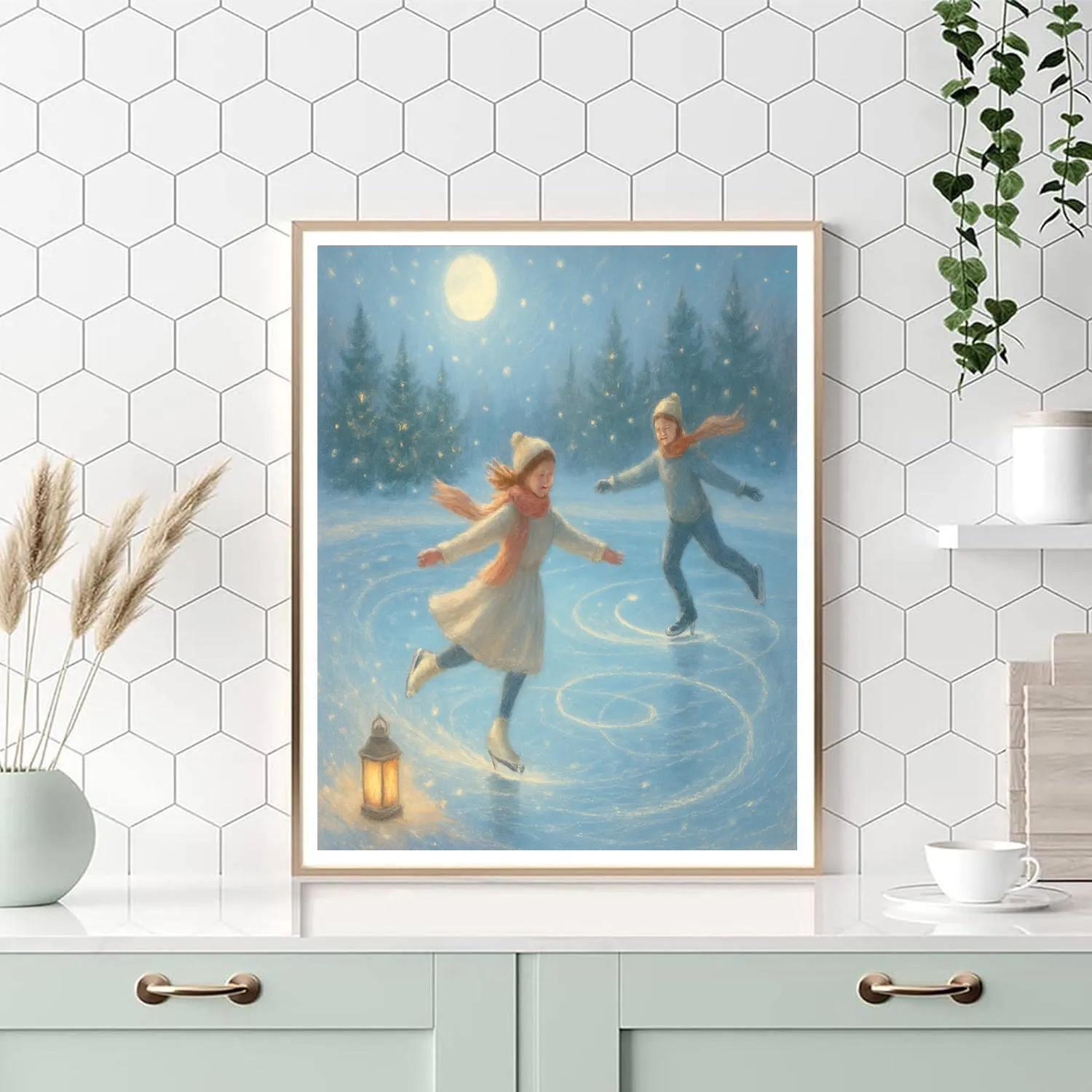 Moonlit Skaters On The Mirror Lake Painting by numbers kit