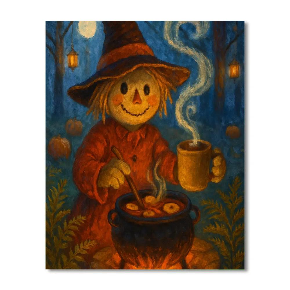 Apple Cider Cauldron On The Woodland Stump DIY paint by numbers