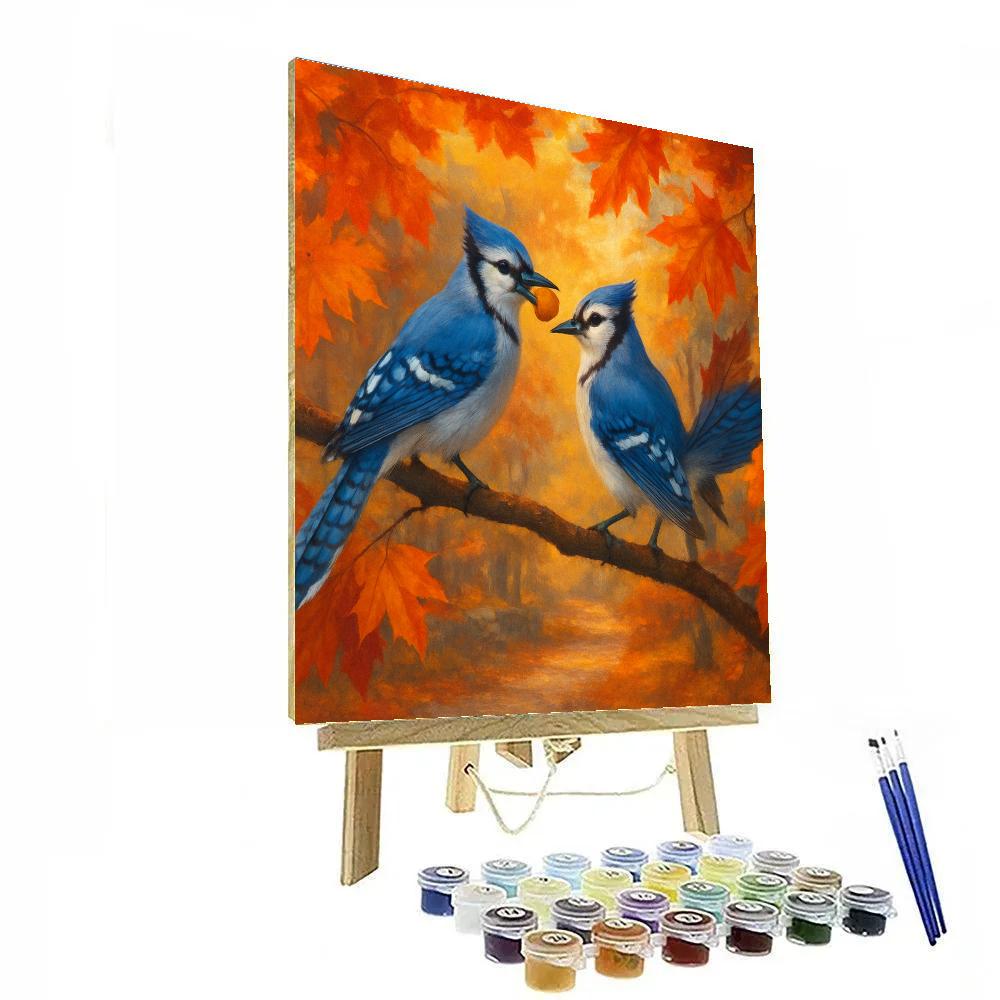 Blue Jays In The Maple Ember Afternoon paint by number