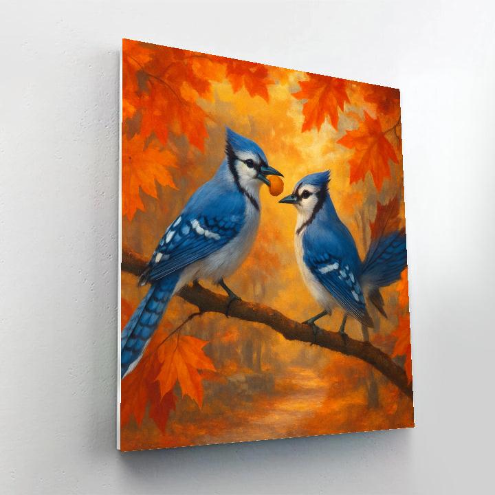 Blue Jays In The Maple Ember Afternoon paint by number