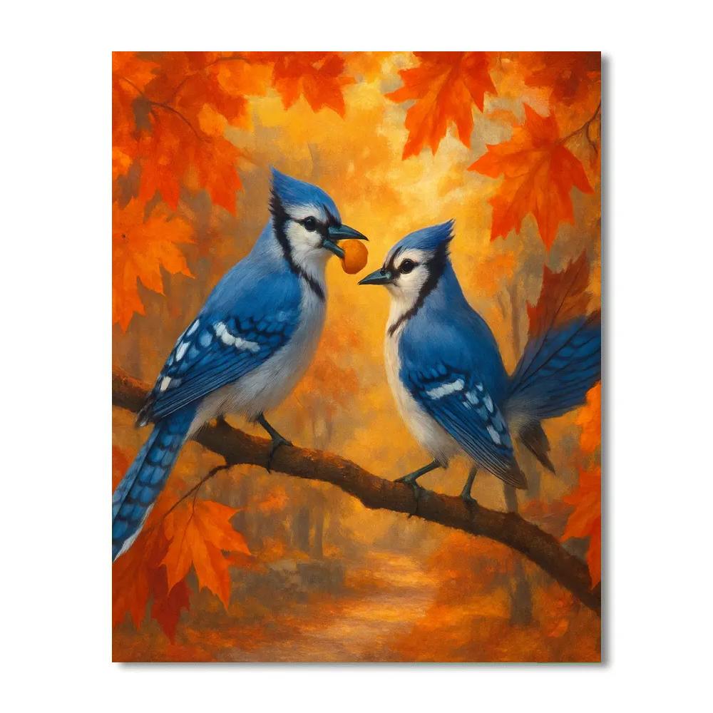 Blue Jays In The Maple Ember Afternoon paint by number