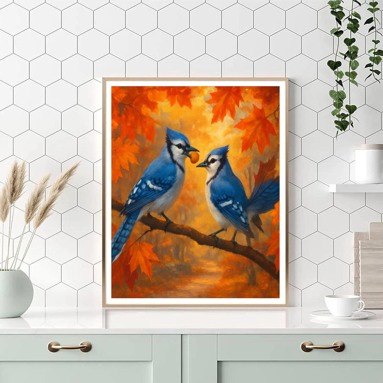 Blue Jays In The Maple Ember Afternoon paint by number