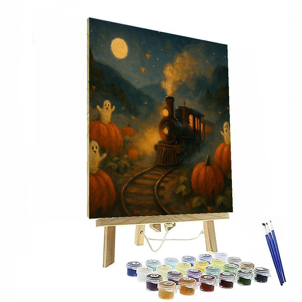 Moonlit Train Through The Pumpkin Valley DIY paint by numbers