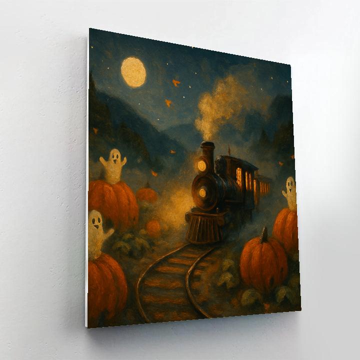 Moonlit Train Through The Pumpkin Valley DIY paint by numbers