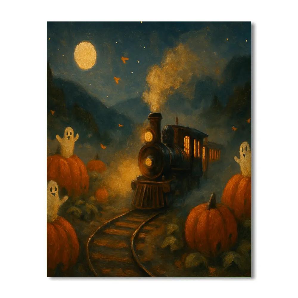 Moonlit Train Through The Pumpkin Valley DIY paint by numbers