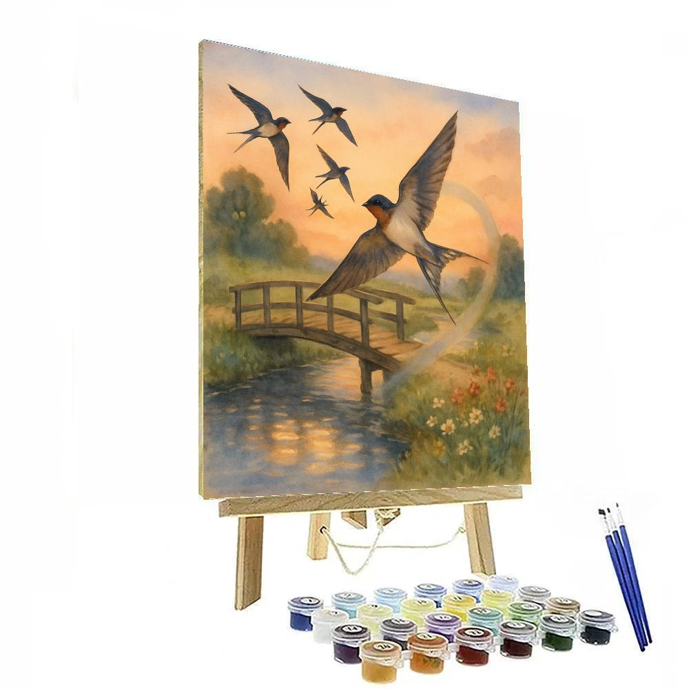 Swallowtail Evening With Barn Swallows At The Bridge Paint by numbers kits