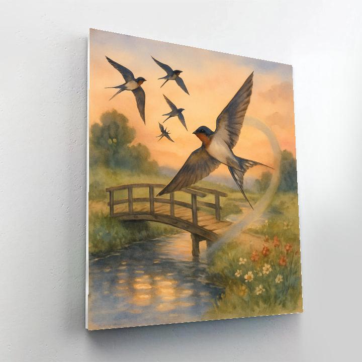 Swallowtail Evening With Barn Swallows At The Bridge Paint by numbers kits