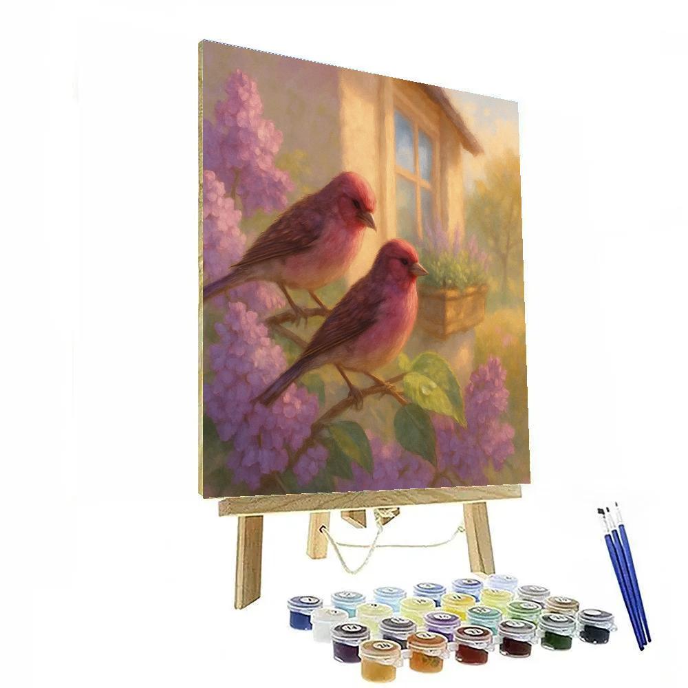 Lilac Shade Finches At The Window Garden Painting by numbers kit