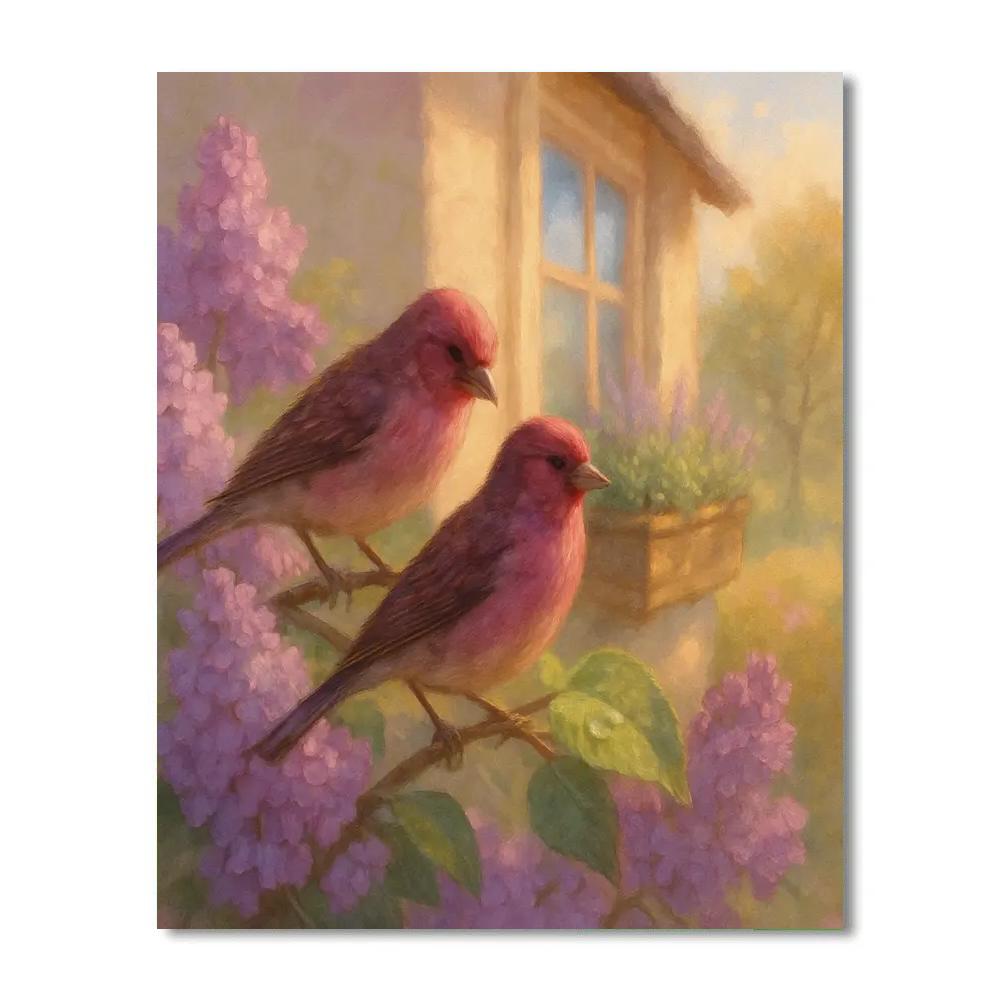 Lilac Shade Finches At The Window Garden Painting by numbers kit