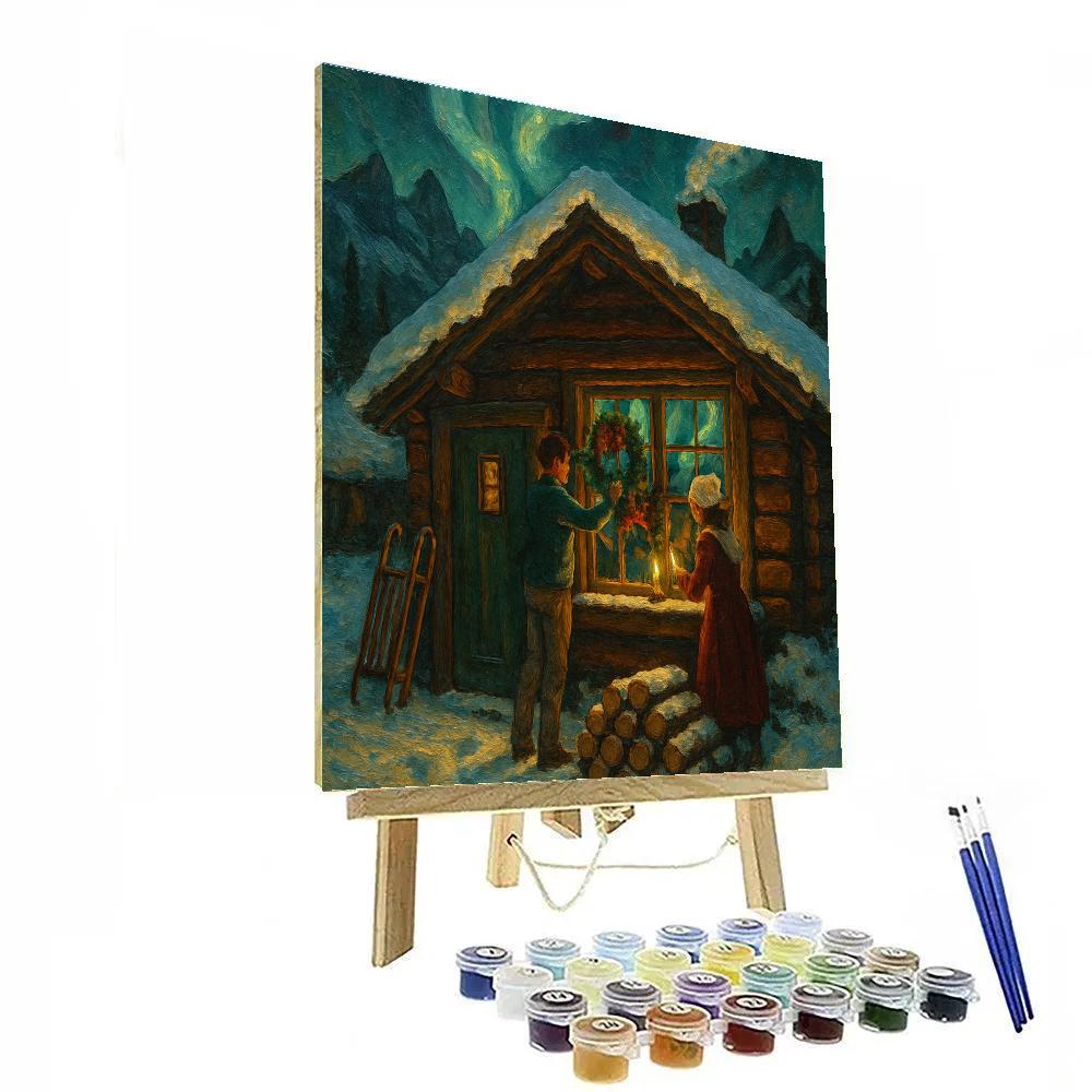 Mountain Chalet With Northern Light Windowpanes Number painting