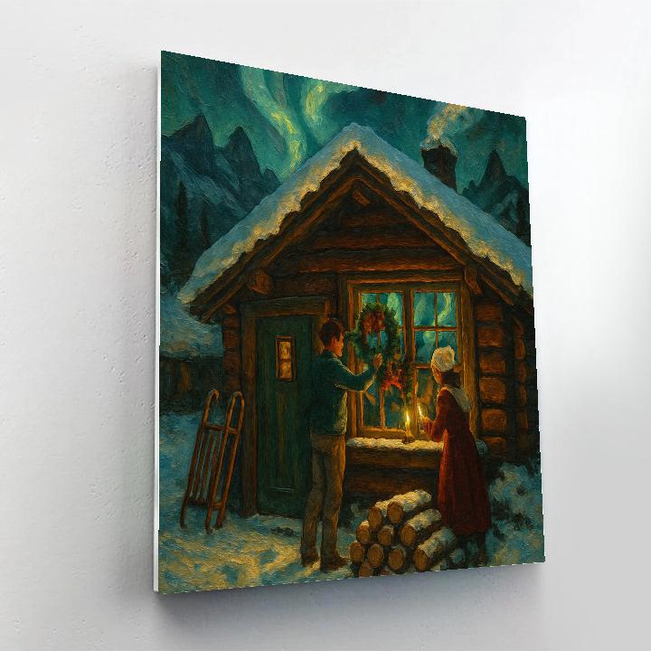 Mountain Chalet With Northern Light Windowpanes Number painting