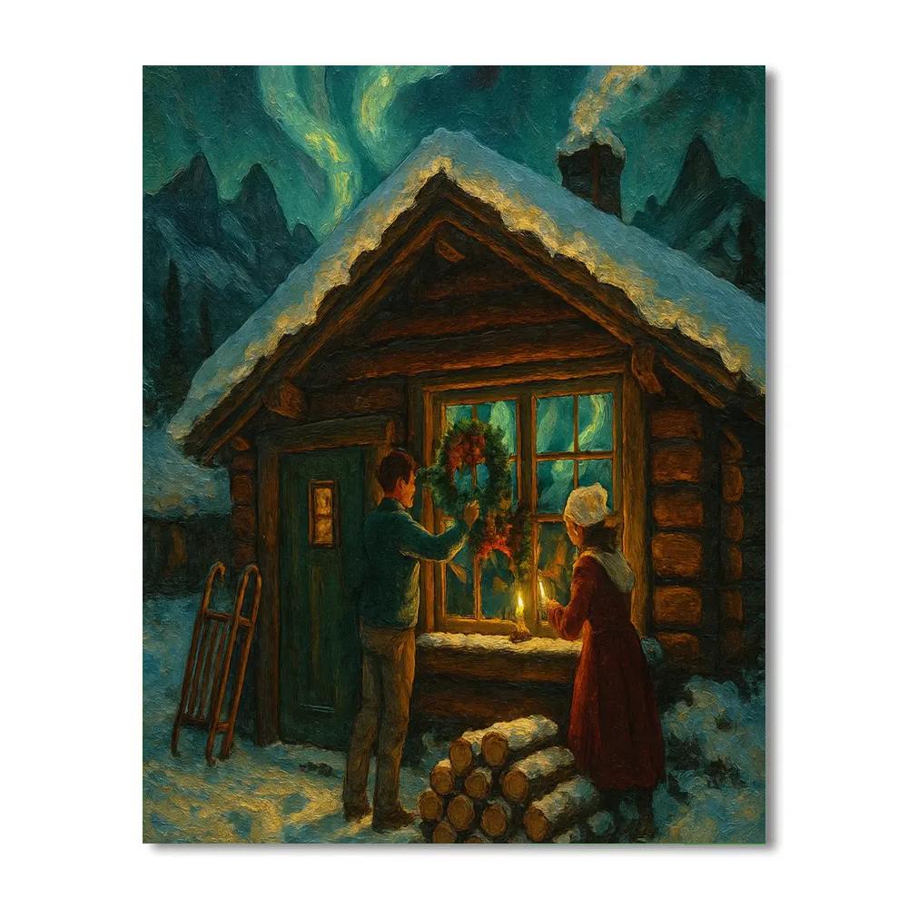 Mountain Chalet With Northern Light Windowpanes Number painting