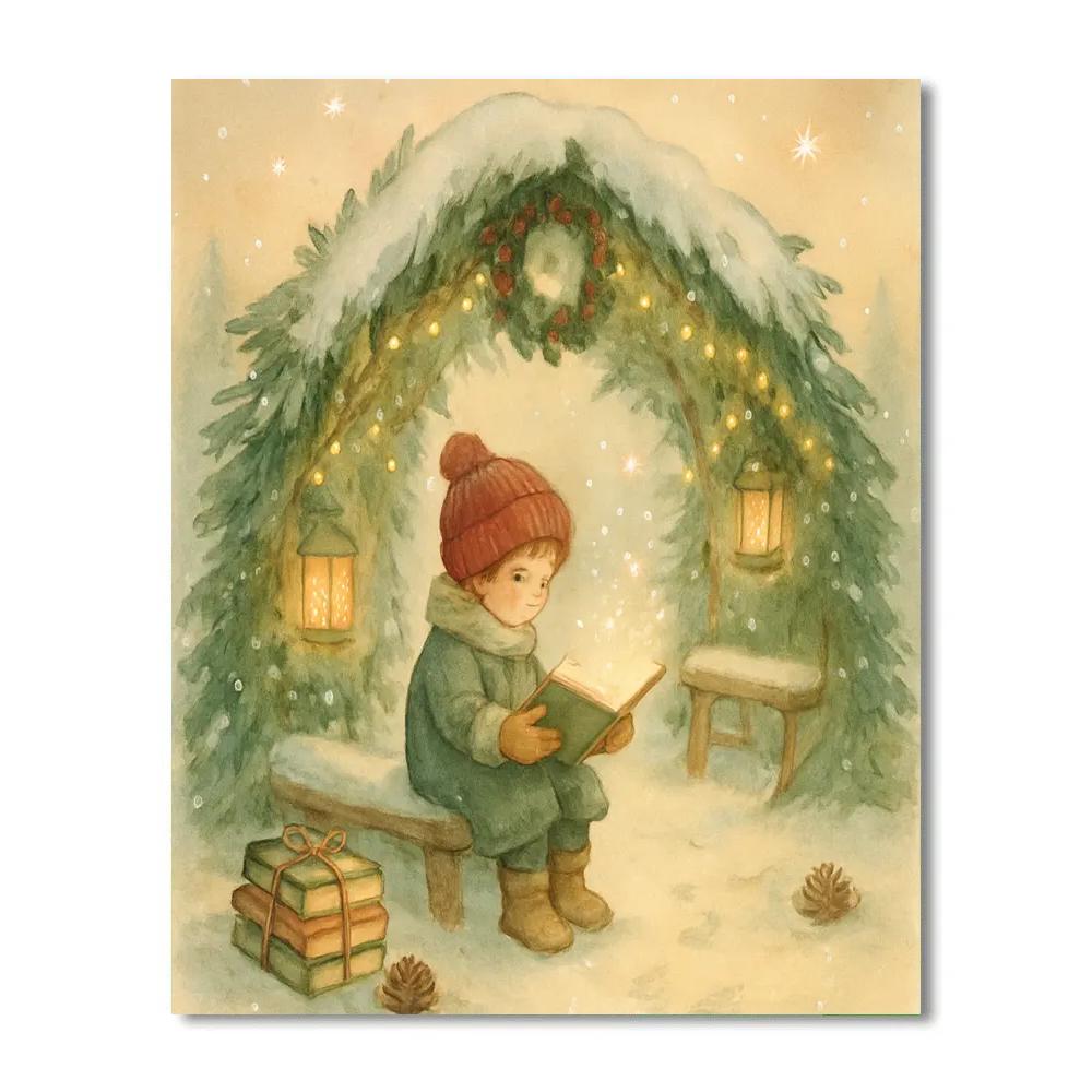 Snowy Library Of Evergreen Arches Number painting