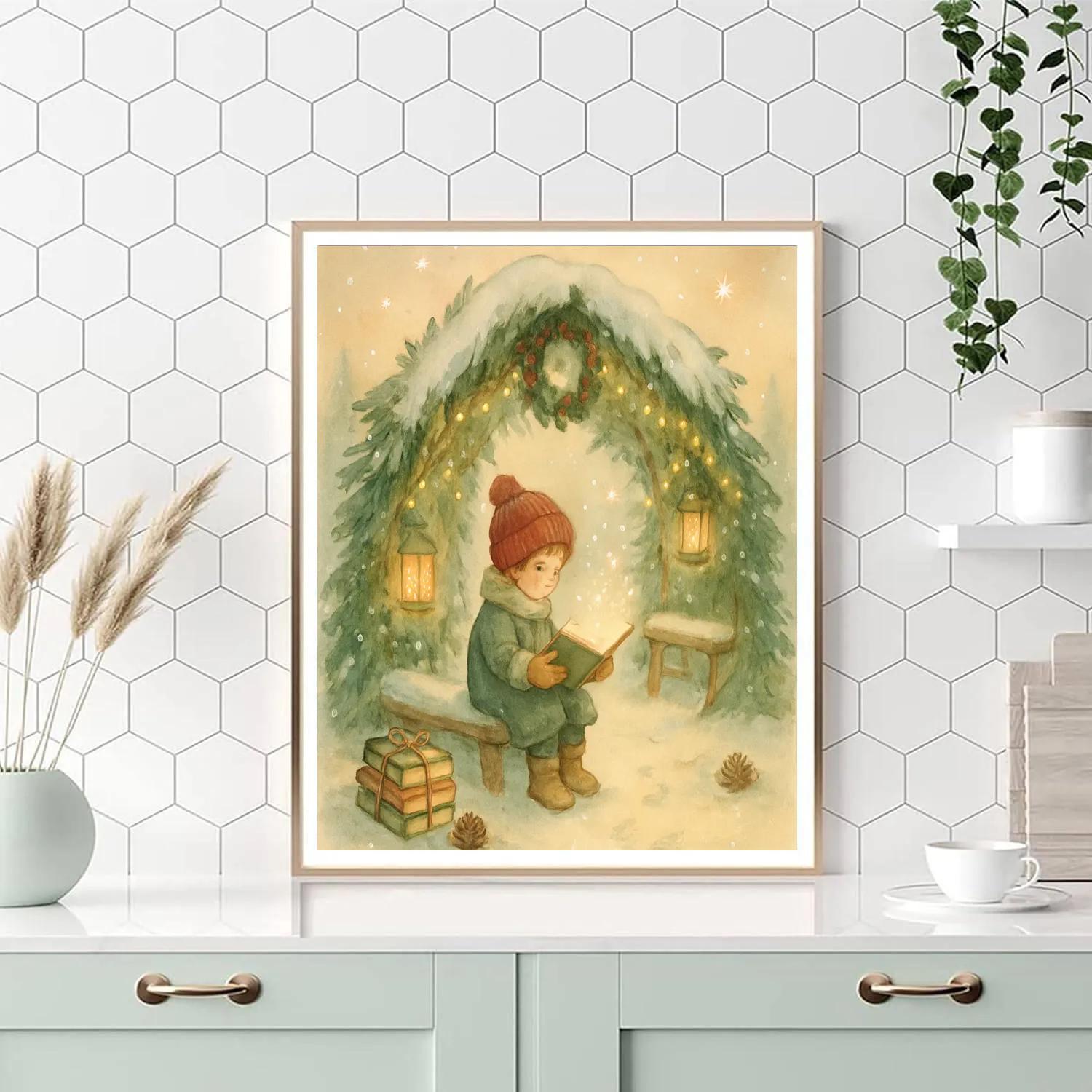 Snowy Library Of Evergreen Arches Number painting