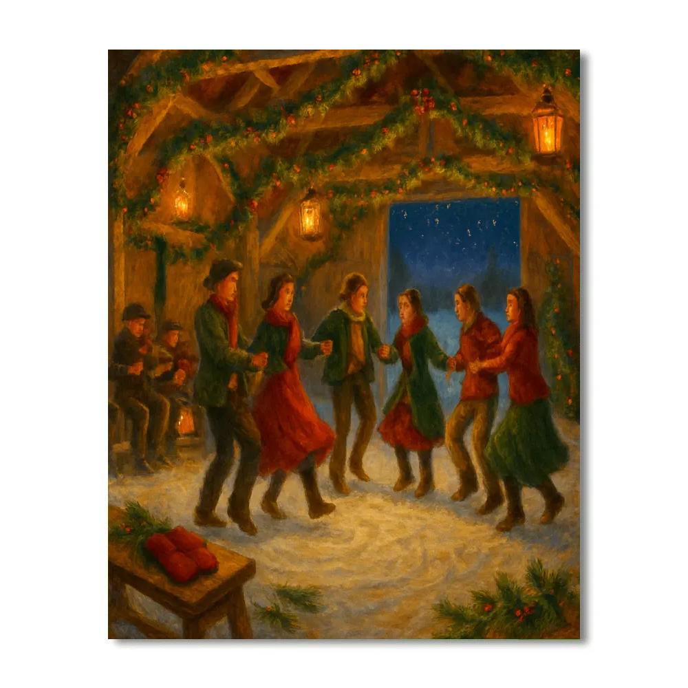 Candlelit Barn Dance In Falling Snow paint by color