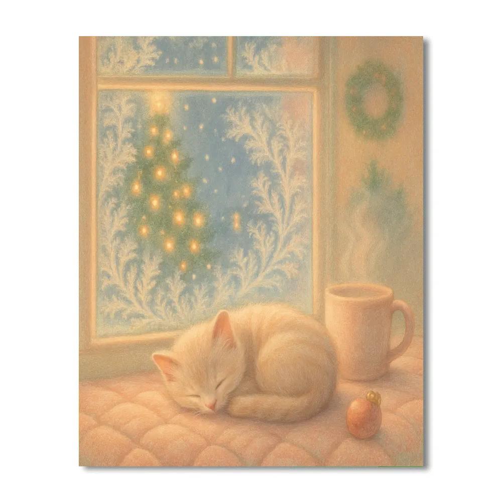 Frost Flower Window And The Sleeping Kitten Number painting